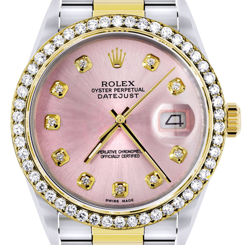 Gold Rolex Datejust  Watch 16233 for Men | 36Mm | Pink Dial | Oyster Band