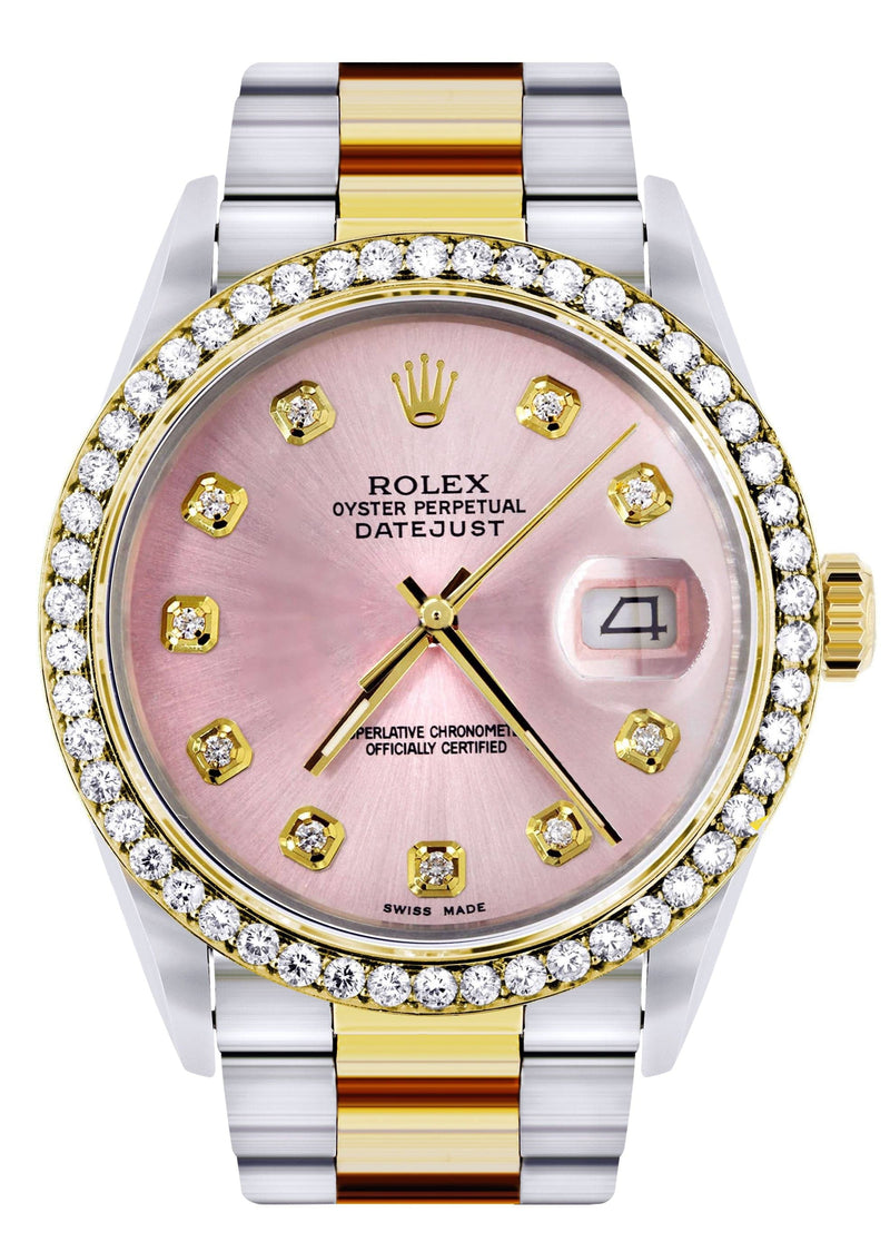 Gold Rolex Datejust  Watch 16233 for Men | 36Mm | Pink Dial | Oyster Band