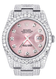 Iced Out Rolex Datejust 36 MM | Stainless Steel | 16.5 Carats of Diamonds | Pink Diamond Dial | Oyster Band | Model 116200