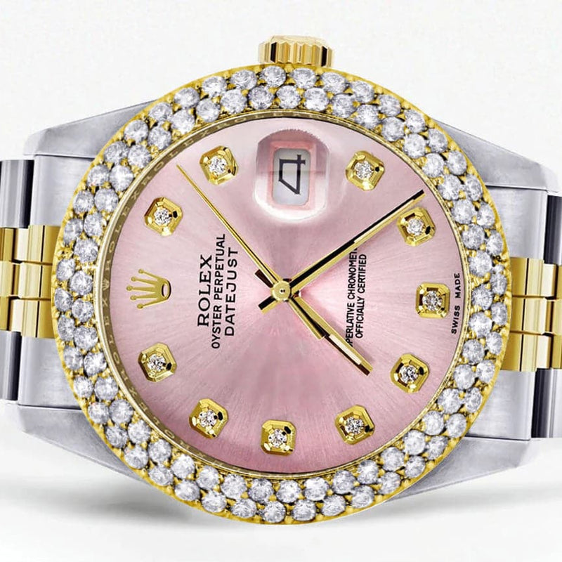 Diamond Gold Rolex Watch For Men 16233 | 36Mm | Custom Rose Dial | Two Row 4.25 Carat Bezel | Jubilee Band