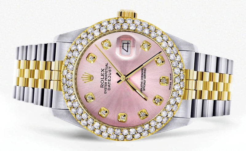 Diamond Gold Rolex Watch For Men 16233 | 36Mm | Custom Rose Dial | Two Row 4.25 Carat Bezel | Jubilee Band