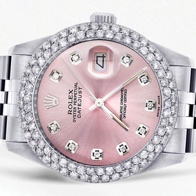Womens Rolex Datejust Watch 16200 | 36Mm | Rose Dial | Two Row 4.25 Carat Bezel | Jubilee Band