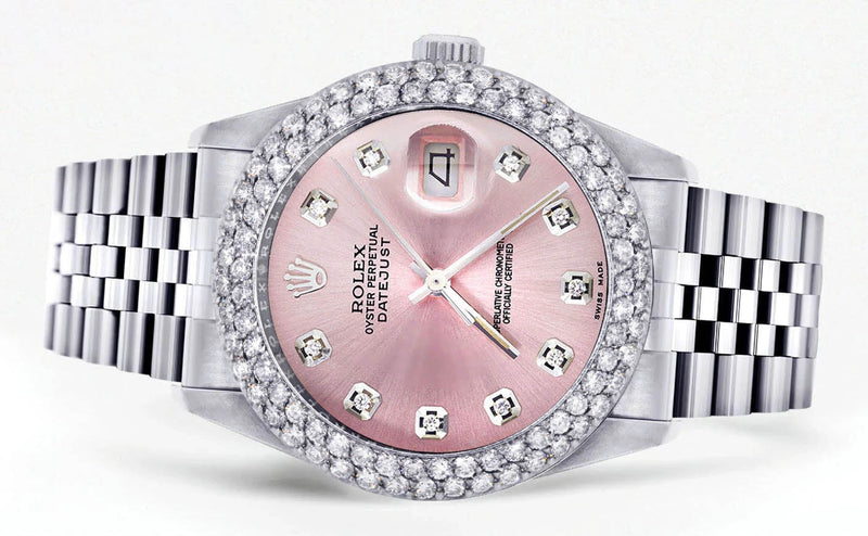Womens Rolex Datejust Watch 16200 | 36Mm | Rose Dial | Two Row 4.25 Carat Bezel | Jubilee Band