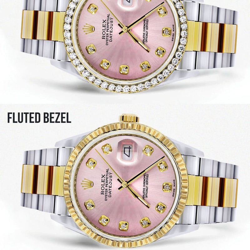 Gold Rolex Datejust  Watch 16233 for Men | 36Mm | Pink Dial | Oyster Band