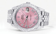 Womens Diamond Iced Out Rolex Datejust 41 | 25 Carats Of Diamonds | Custom Pink Roman Numeral Diamond Dial | Two Row | Jubilee Band
