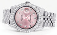 Iced Out Rolex Datejust 36 MM | Stainless Steel | 16.5 Carats of Diamonds | Pink Diamond Dial | Jubilee Band | Model 116200
