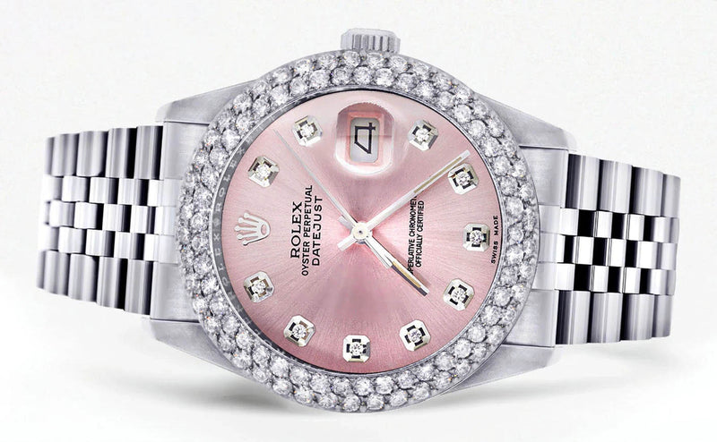 Mens Rolex Datejust Watch 16200 | 36Mm | Rose Dial | Two Row 4.25 Carat Bezel | Jubilee Band