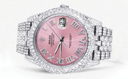 Diamond Iced Out Rolex Datejust 41 | 25 Carats Of Diamonds | Custom Pink Roman Numeral Diamond Dial | Two Row | Jubilee Band