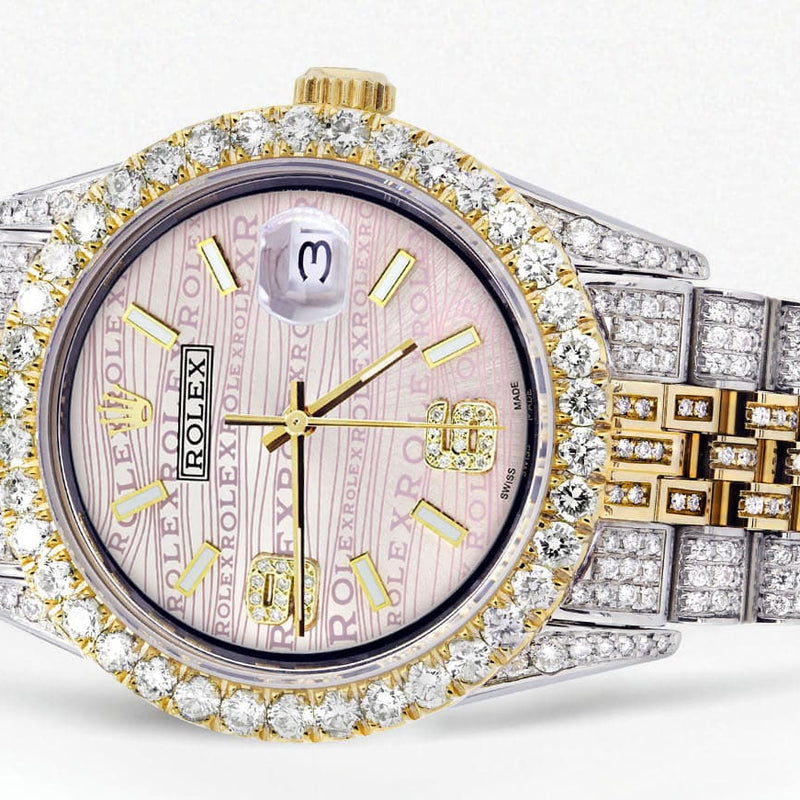 Iced Out Rolex Datejust 36 MM | Two Tone | 10 Carats of Diamonds | Pink Diamond Dial