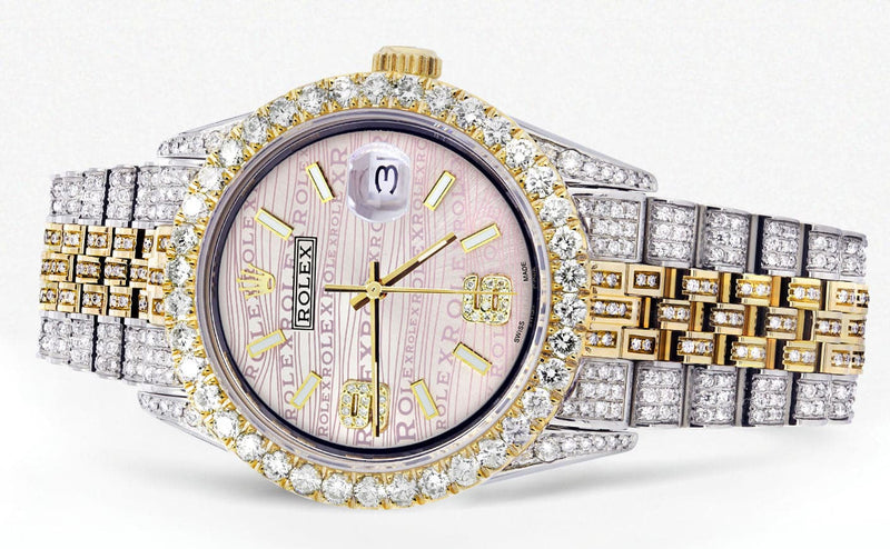 Iced Out Rolex Datejust 36 MM | Two Tone | 10 Carats of Diamonds | Pink Diamond Dial