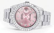 Iced Out Rolex Datejust 36 MM | Stainless Steel | 16.5 Carats of Diamonds | Pink Diamond Dial | Oyster Band | Model 116200