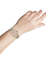 Womens Diamond Gold Hidden Clasp Rolex Watch | 1 Carat Bezel | 26Mm | Pink Dial | Jubilee Band | Model 179173