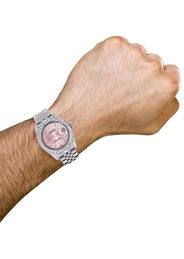 Iced Out Rolex Datejust 36 MM | Stainless Steel | 16.5 Carats of Diamonds | Pink Diamond Dial | Jubilee Band | Model 116200