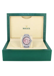 Iced Out Rolex Datejust 36 MM | Stainless Steel | 16.5 Carats of Diamonds | Pink Diamond Dial | Jubilee Band | Model 116200