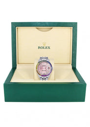 Diamond Gold Rolex Watch For Men 16200 | 36Mm | Rainbow Sapphire Bezel | Pink Dial | Jubilee Band
