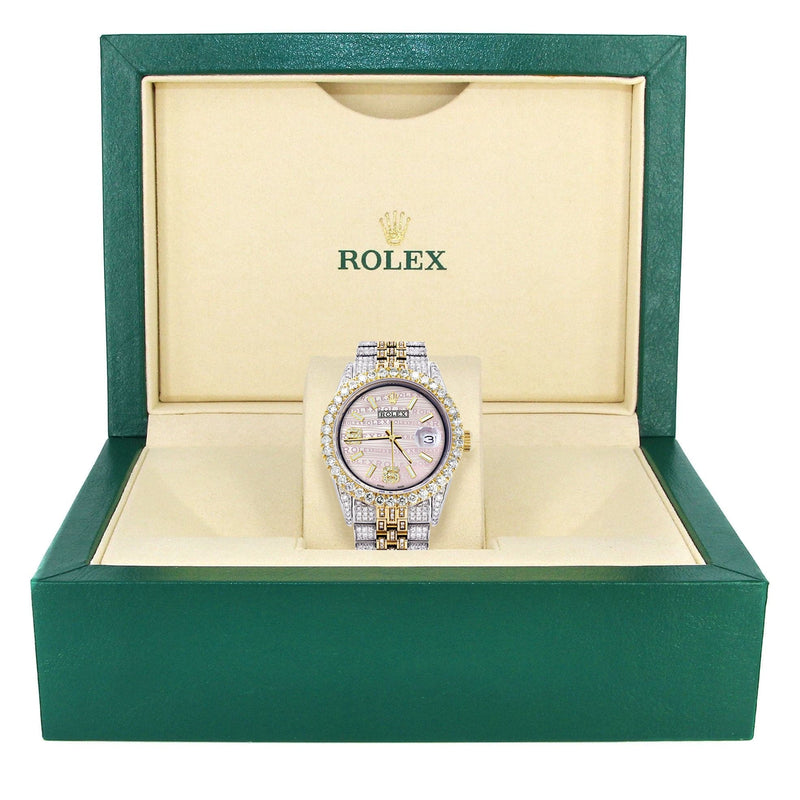 Iced Out Rolex Datejust 36 MM | Two Tone | 10 Carats of Diamonds | Pink Diamond Dial