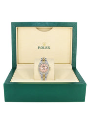 Womens Diamond Gold Hidden Clasp Rolex Watch | 1 Carat Bezel | 26Mm | Pink Dial | Jubilee Band | Model 179173