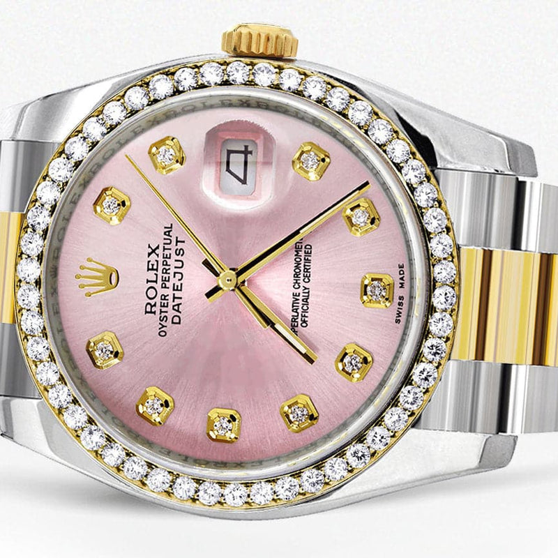 116233 | Diamond Gold Rolex Watch For Men | 36Mm | Pink Dial | Oyster Band