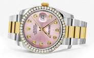 116233 | Diamond Gold Rolex Watch For Men | 36Mm | Pink Dial | Oyster Band