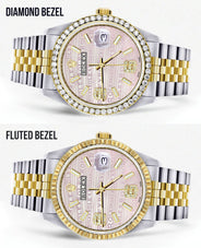 Gold & Steel Rolex Datejust Watch 16233 for Men | 36Mm | Custom Diamond Pink Dial | Jubilee Band