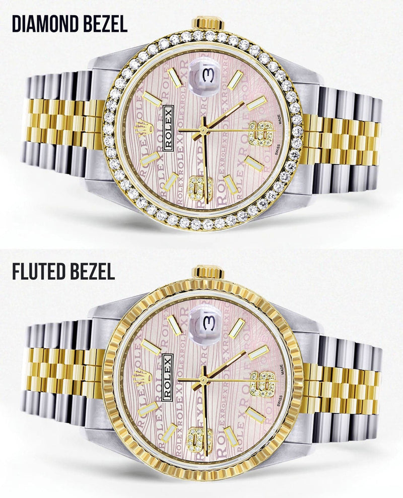 Gold & Steel Rolex Datejust Watch 16233 for Men | 36Mm | Custom Diamond Pink Dial | Jubilee Band