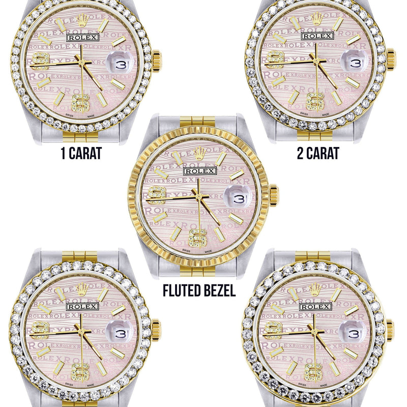 Gold & Steel Rolex Datejust Watch 16233 for Men | 36Mm | Custom Diamond Pink Dial | Jubilee Band