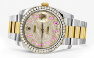 116233 | Diamond Gold Rolex Watch For Men | 36MM | Pink Arabic Diamond Dial | Oyster Band