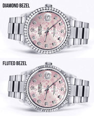 Diamond Mens Rolex Datejust Watch 16200 | 36MM | Pink Flower Diamond Dial | Oyster Band