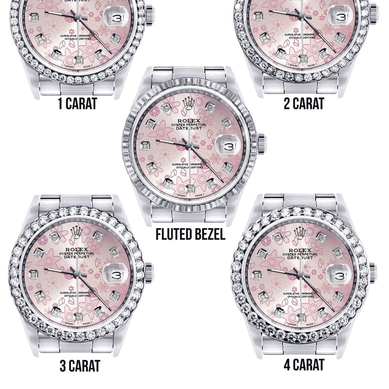 Diamond Mens Rolex Datejust Watch 16200 | 36MM | Pink Flower Diamond Dial | Oyster Band