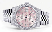 Mens Rolex Datejust Watch 16200 | 36Mm | Pink Flower Dial | Two Row 4.25 Carat Bezel | Jubilee Band