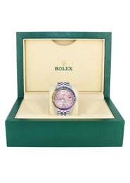 Diamond Gold Rolex Watch For Men 16200 | 36Mm | Rainbow Sapphire Bezel | Pink Flower Diamond Dial | Jubilee Band