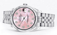 Diamond Rolex Watch | 68274 | Fluted Bezel | 31MM | Pink Mother of Pearl Diamond Dial | Jubilee Band