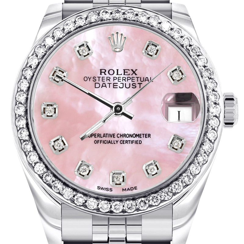 Diamond Rolex Watch | 68274 | Diamond Bezel | 31MM | Pink Mother of Pearl Diamond Dial | Jubilee Band