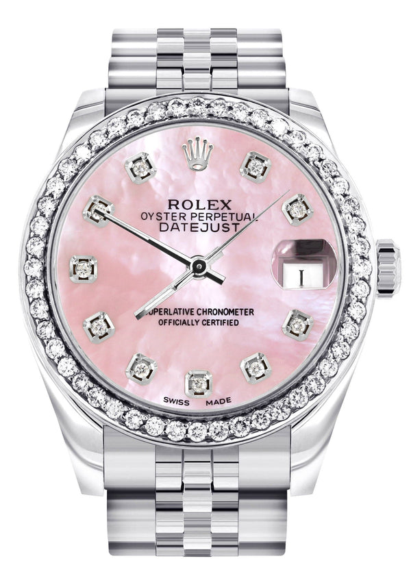 Diamond Rolex Watch | 68274 | Diamond Bezel | 31MM | Pink Mother of Pearl Diamond Dial | Jubilee Band