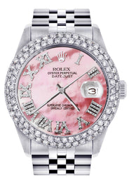 Womens Rolex Datejust Watch 16200 | 36Mm | Rose Mother of Pearl Roman Numeral Dial | Two Row 4.25 Carat Bezel | Jubilee Band