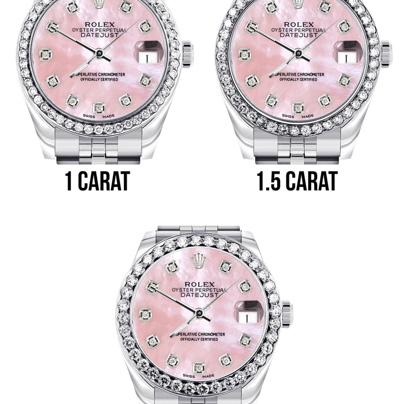 Diamond Rolex Watch | 68274 | Diamond Bezel | 31MM | Pink Mother of Pearl Diamond Dial | Jubilee Band