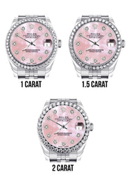 Diamond Rolex Watch | 68274 | Diamond Bezel | 31MM | Pink Mother of Pearl Diamond Dial | Jubilee Band
