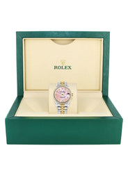 Diamond Gold Rolex Watch | 68273 | Diamond Bezel | 31MM | Pink Mother Of Pearl Dial | Jubilee Band