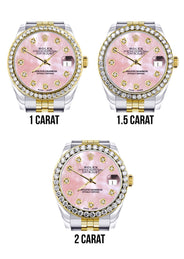 Diamond Gold Rolex Watch | 68273 | Diamond Bezel | 31MM | Pink Mother Of Pearl Dial | Jubilee Band