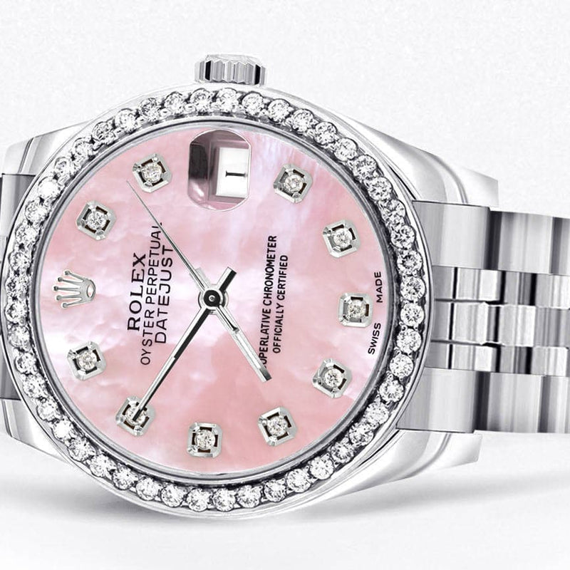 Diamond Rolex Watch | 68274 | Diamond Bezel | 31MM | Pink Mother of Pearl Diamond Dial | Jubilee Band