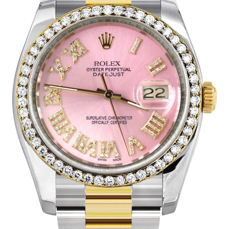 116233 | Gold & Steel Rolex Datejust Watch | 36Mm | Pink Roman Diamond Dial | Oyster Band