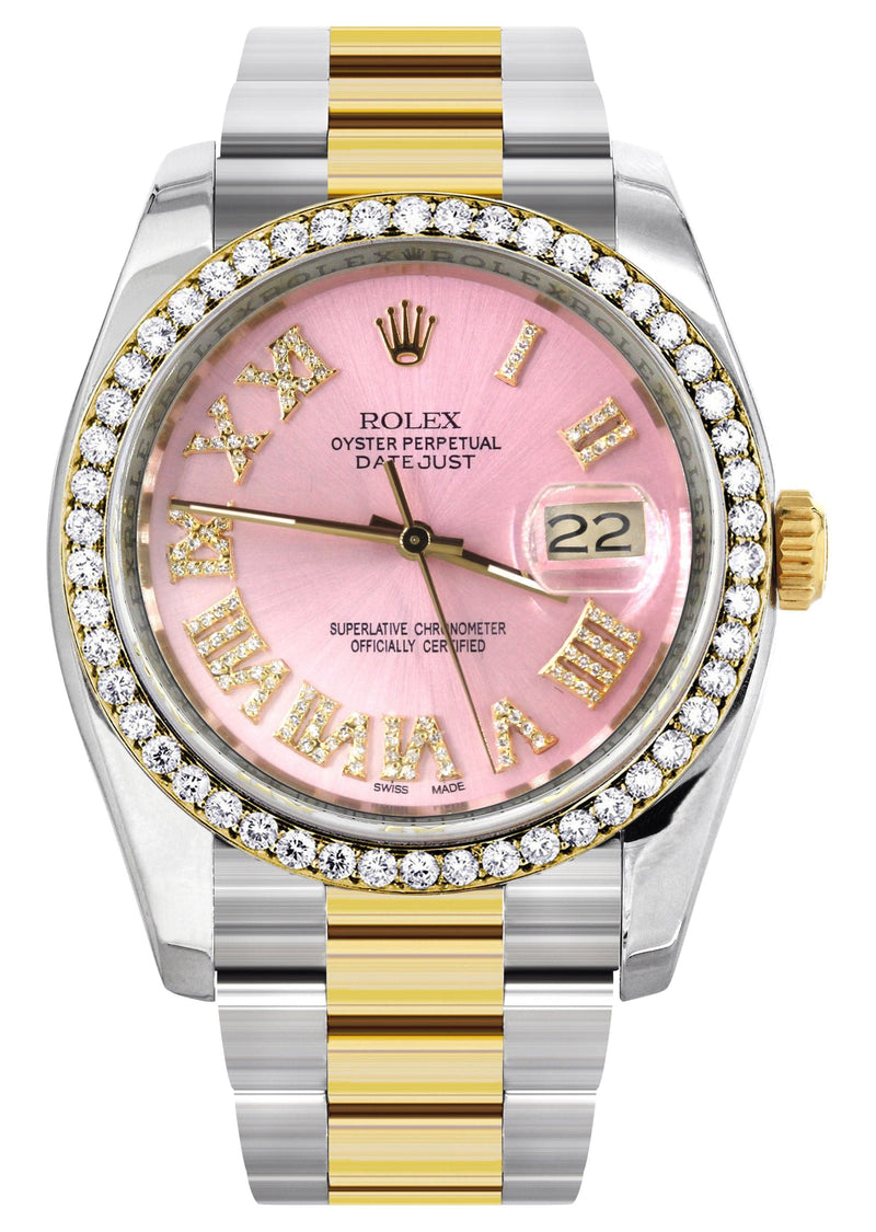 116233 | Gold & Steel Rolex Datejust Watch | 36Mm | Pink Roman Diamond Dial | Oyster Band