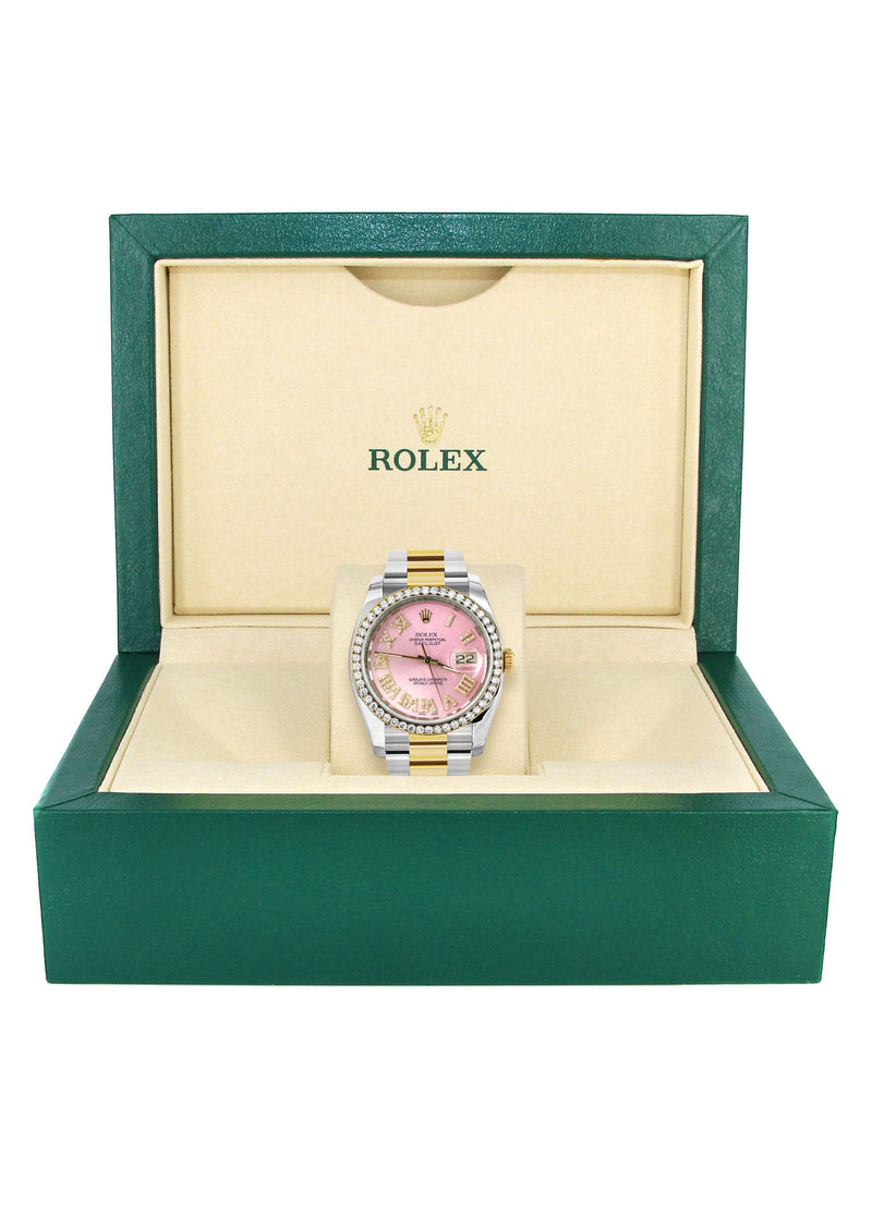 116233 | Gold & Steel Rolex Datejust Watch | 36Mm | Pink Roman Diamond Dial | Oyster Band