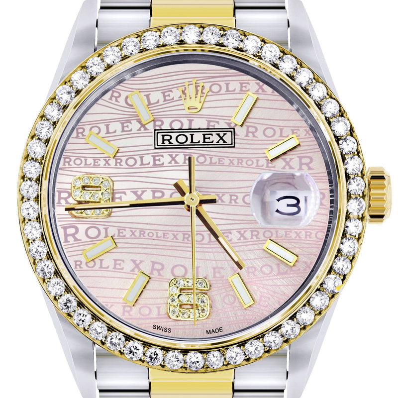 Gold & Steel Rolex Datejust Watch 16233 for Men | 36Mm | Custom Diamond Pink Dial | Oyster Band