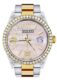 Gold & Steel Rolex Datejust Watch 16233 for Men | 36Mm | Custom Diamond Pink Dial | Oyster Band