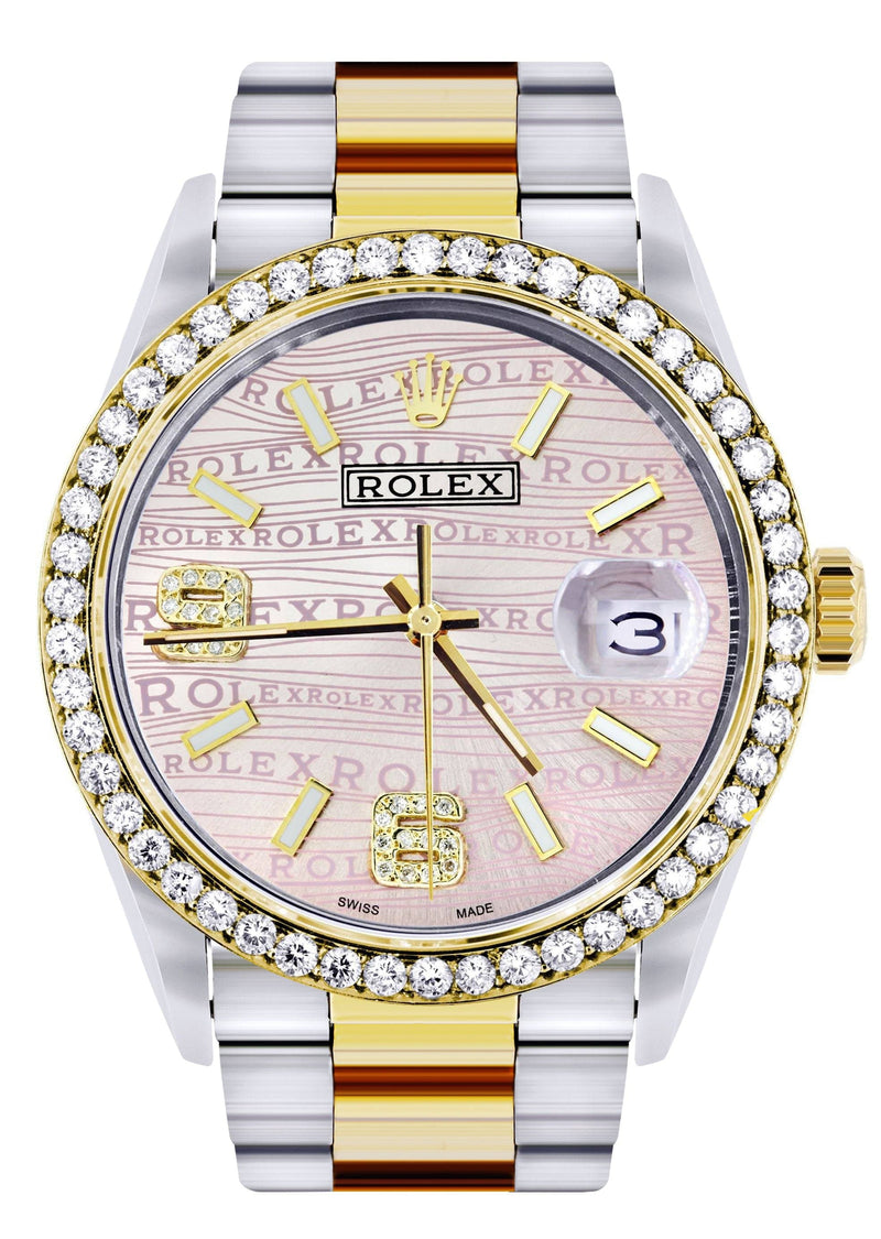 Gold & Steel Rolex Datejust Watch 16233 for Men | 36Mm | Custom Diamond Pink Dial | Oyster Band