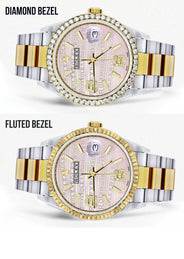 Gold & Steel Rolex Datejust Watch 16233 for Men | 36Mm | Custom Diamond Pink Dial | Oyster Band