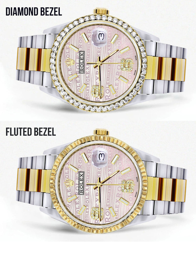 Gold & Steel Rolex Datejust Watch 16233 for Men | 36Mm | Custom Diamond Pink Dial | Oyster Band