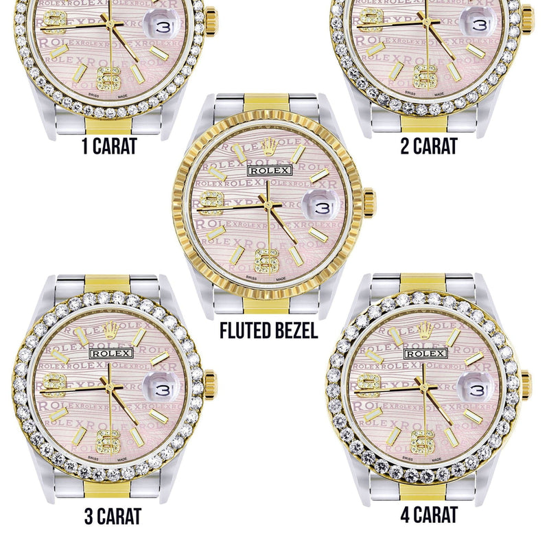 Gold & Steel Rolex Datejust Watch 16233 for Men | 36Mm | Custom Diamond Pink Dial | Oyster Band