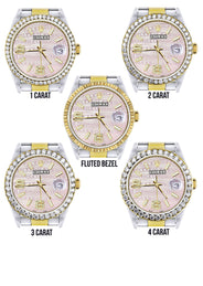 Gold & Steel Rolex Datejust Watch 16233 for Men | 36Mm | Custom Diamond Pink Dial | Oyster Band